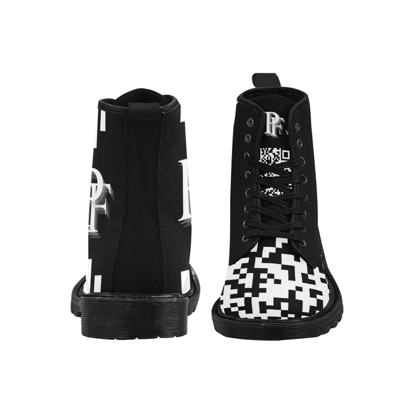 Men's Lace Up Canvas Boots (Model1203H)(Black)