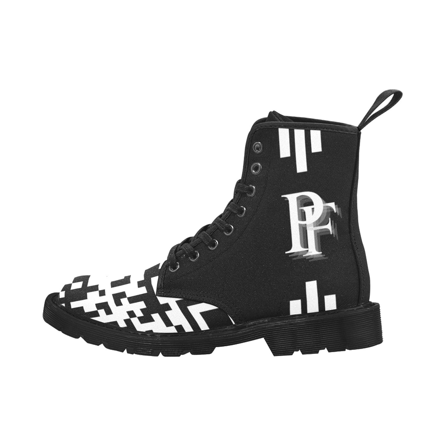 Men's Lace Up Canvas Boots (Model1203H)(Black)