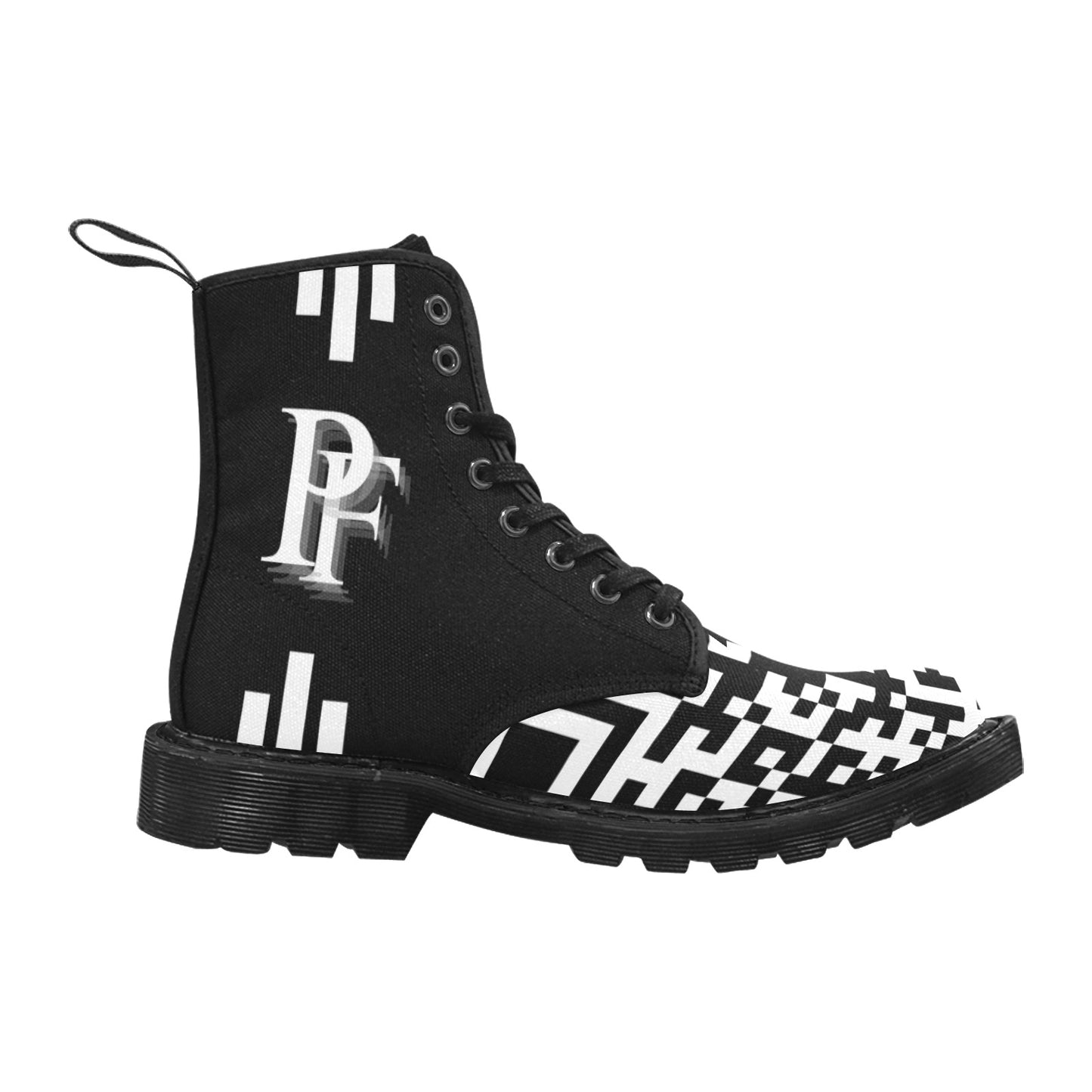 Men's Lace Up Canvas Boots (Model1203H)(Black)