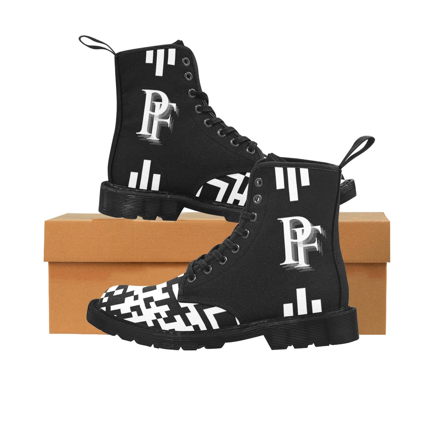 Men's Lace Up Canvas Boots (Model1203H)(Black)