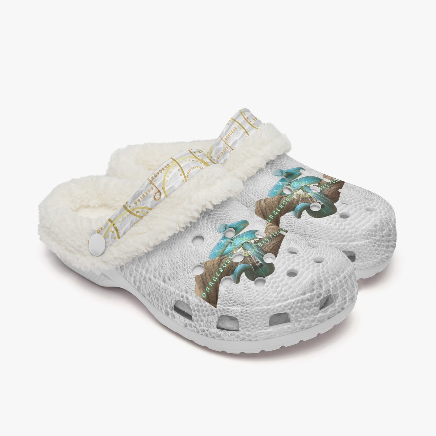Streamwear - Dangerous, Muy Peligrose - White Lined Fluffy Crocs - by Peculiar Flavours - 8 - 15 days shipping