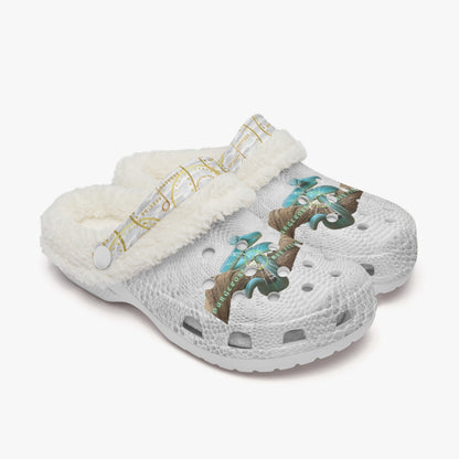 Streamwear - Dangerous, Muy Peligrose - White Lined Fluffy Crocs - by Peculiar Flavours - 8 - 15 days shipping