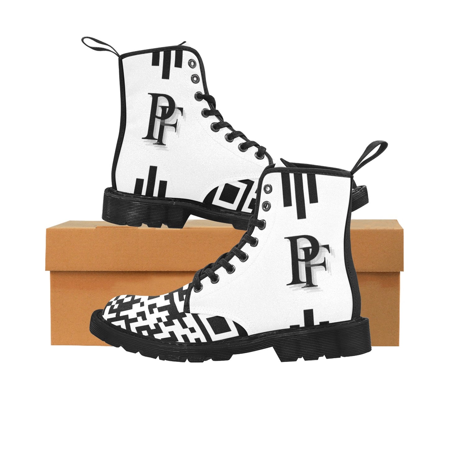 Men's Lace Up Canvas Boots (Model1203H)(Black)