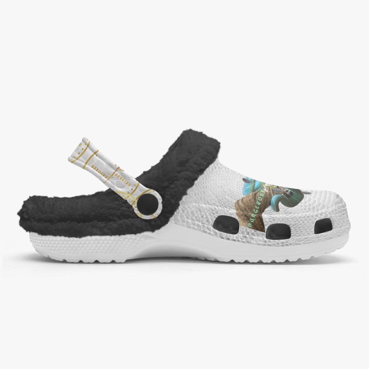 Streamwear - Dangerous, Muy Peligrose - White Lined Fluffy Crocs - by Peculiar Flavours - 8 - 15 days shipping