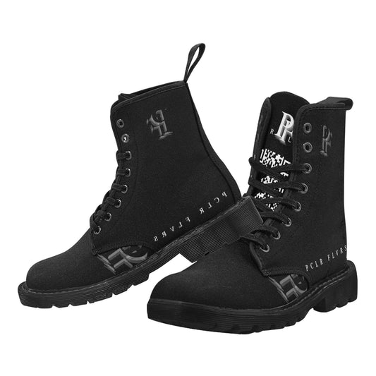Men's Lace Up Canvas Boots (Model1203H)(Black)