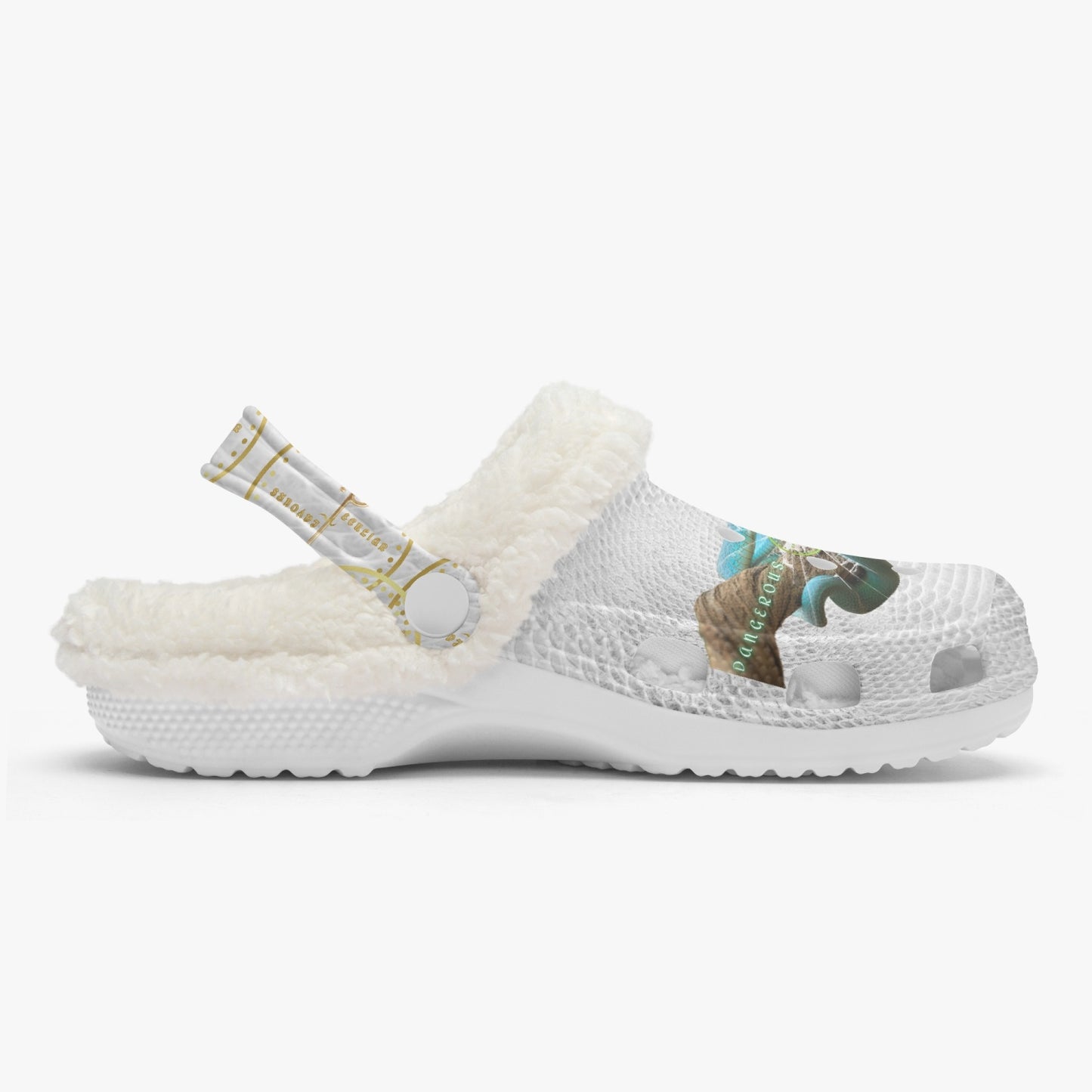 Streamwear - Dangerous, Muy Peligrose - White Lined Fluffy Crocs - by Peculiar Flavours - 8 - 15 days shipping