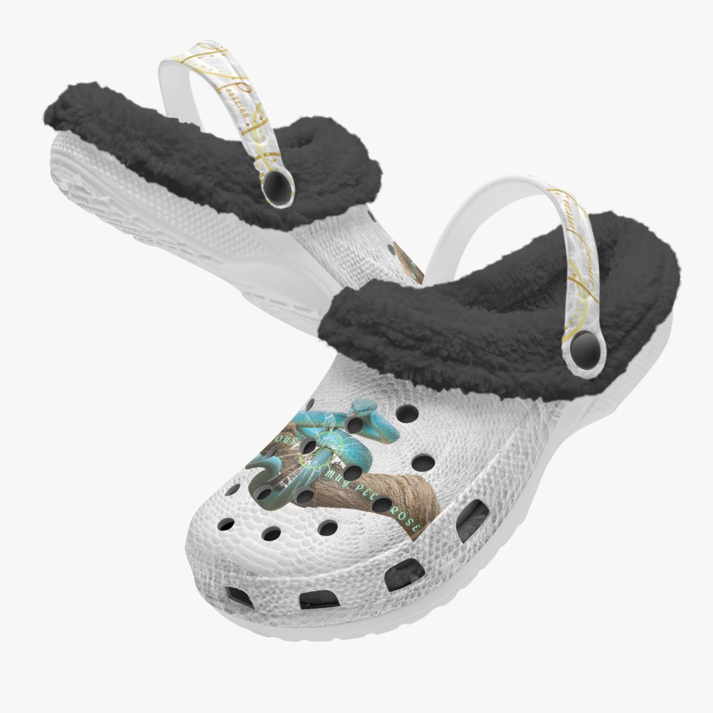 Streamwear - Dangerous, Muy Peligrose - White Lined Fluffy Crocs - by Peculiar Flavours - 8 - 15 days shipping