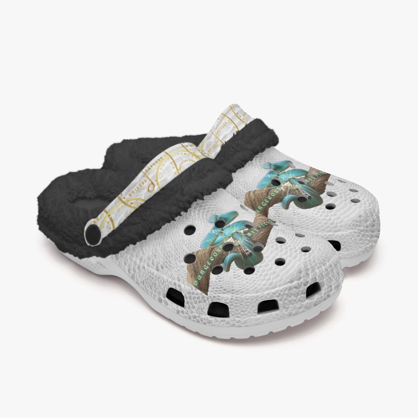Streamwear - Dangerous, Muy Peligrose - White Lined Fluffy Crocs - by Peculiar Flavours - 8 - 15 days shipping