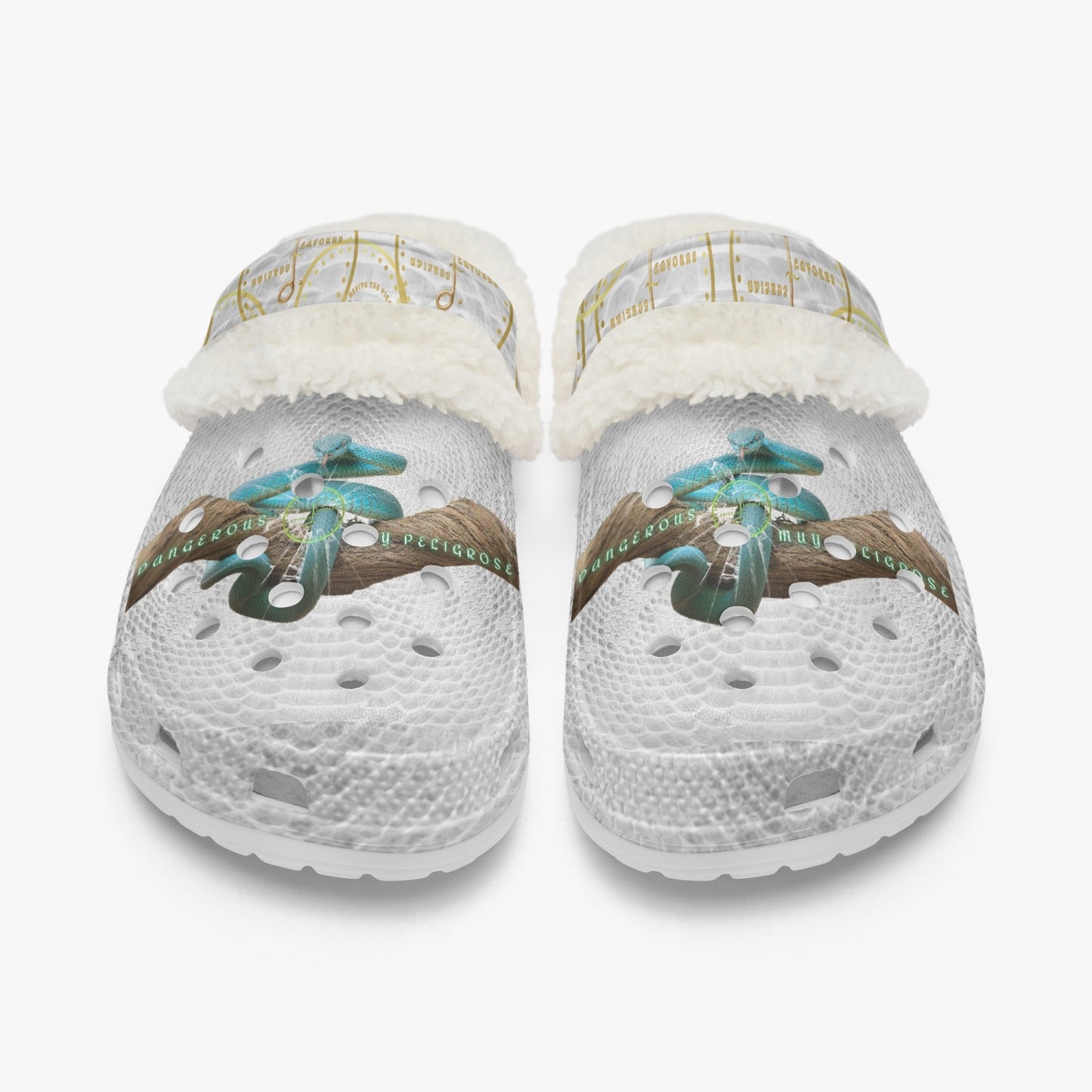 Streamwear - Dangerous, Muy Peligrose - White Lined Fluffy Crocs - by Peculiar Flavours - 8 - 15 days shipping