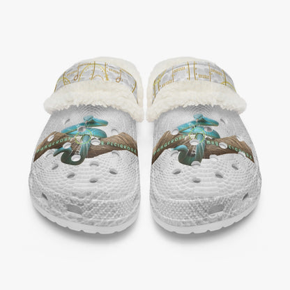 Streamwear - Dangerous, Muy Peligrose - White Lined Fluffy Crocs - by Peculiar Flavours - 8 - 15 days shipping