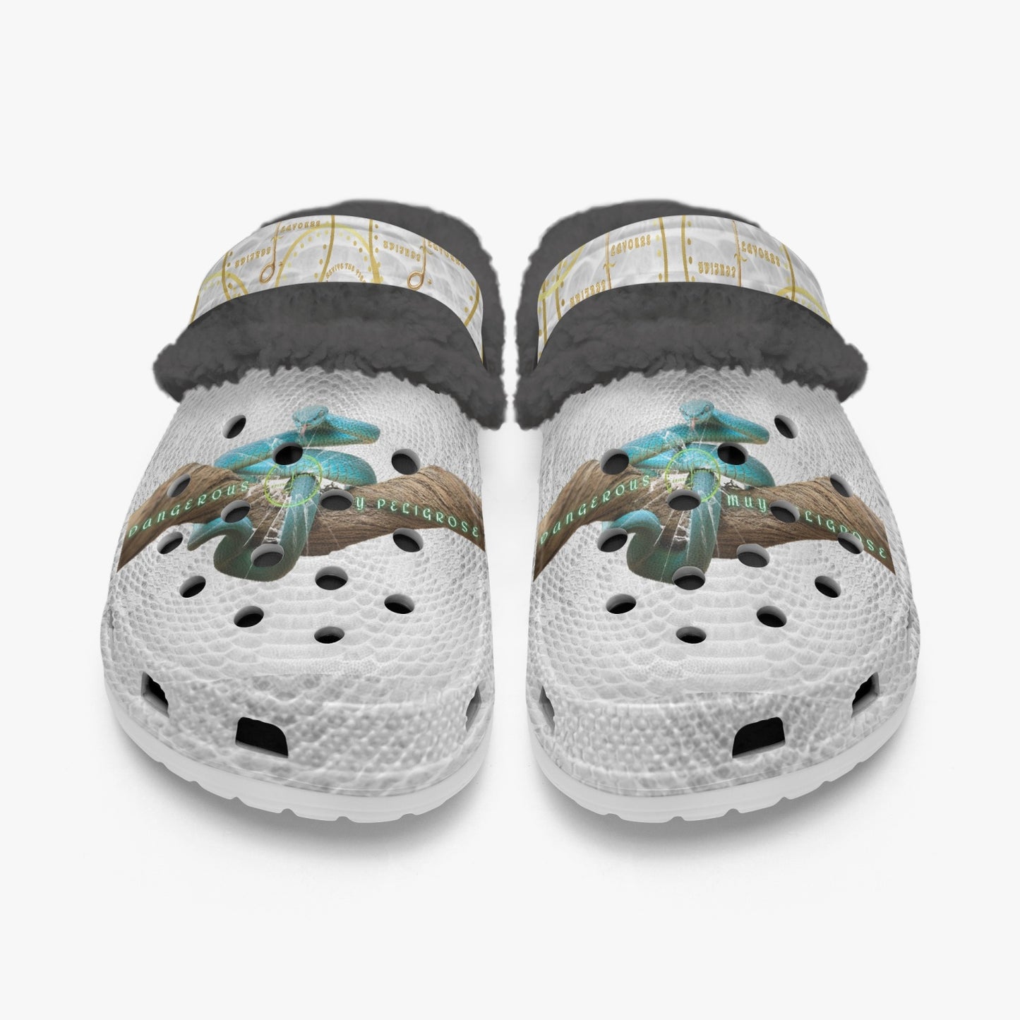 Streamwear - Dangerous, Muy Peligrose - White Lined Fluffy Crocs - by Peculiar Flavours - 8 - 15 days shipping