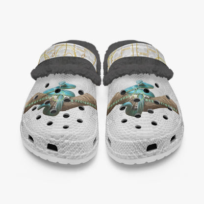 Streamwear - Dangerous, Muy Peligrose - White Lined Fluffy Crocs - by Peculiar Flavours - 8 - 15 days shipping